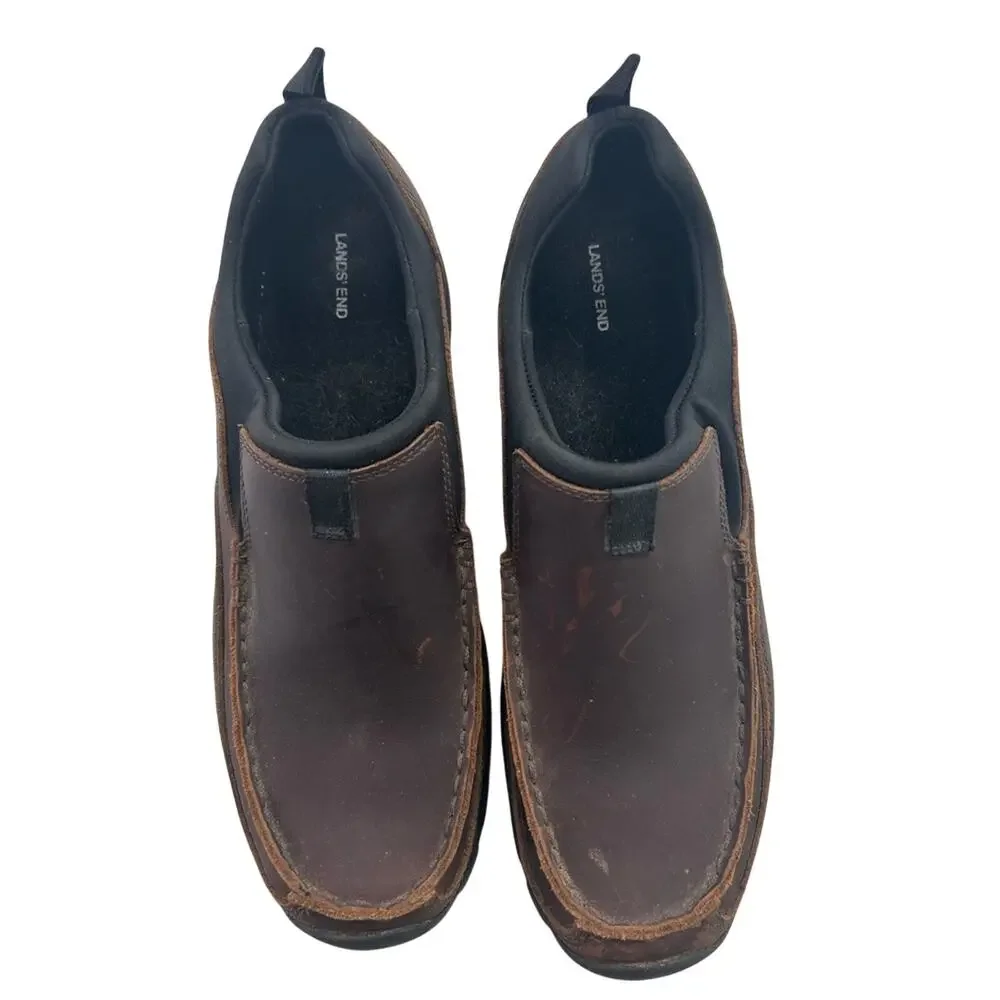 Lands' End Men's Brown All-Weather Leather Slip-On Shoes Size 11D